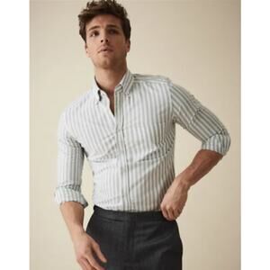 Reiss Green and White Striped Dress Shirt